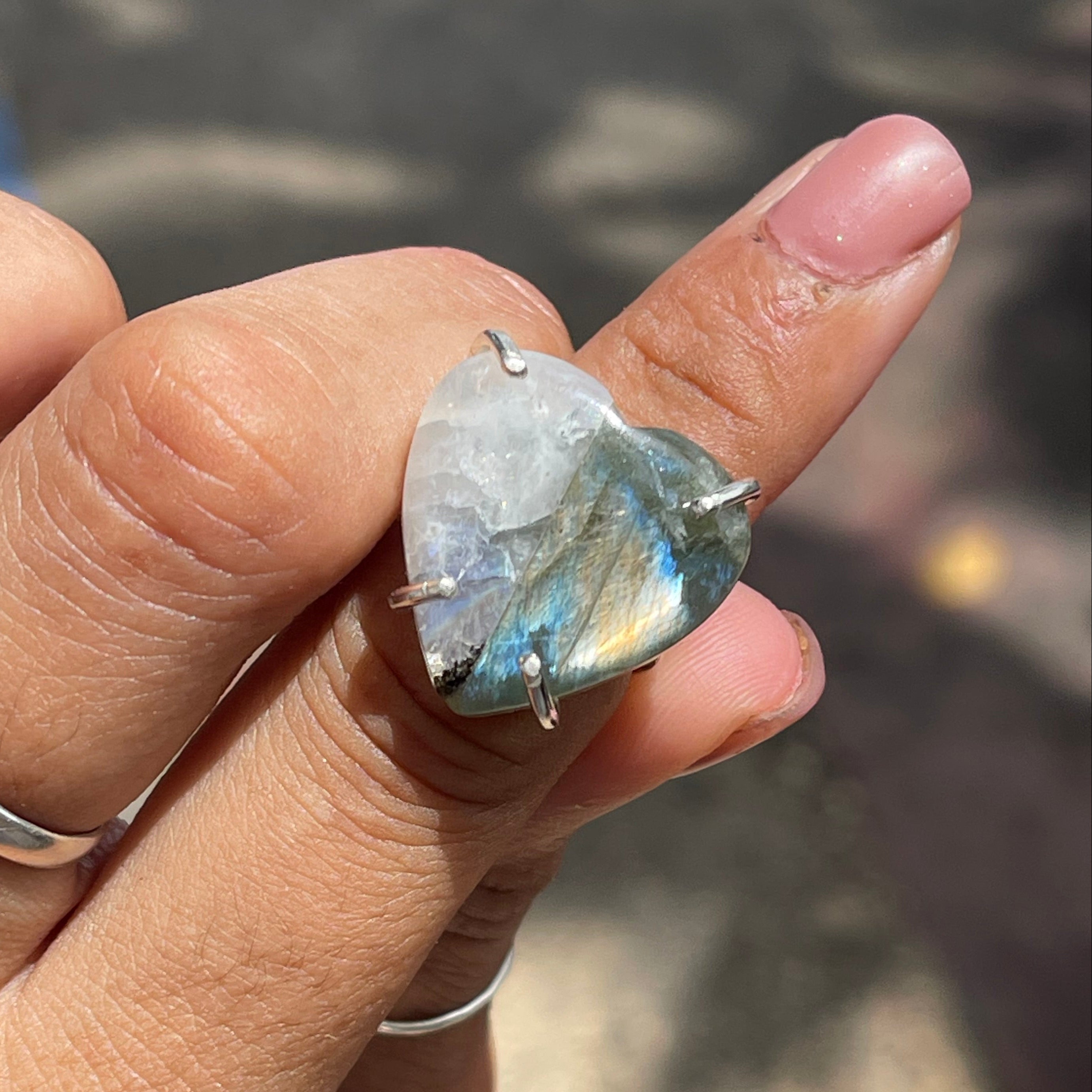 Labradorite and Moonstone Gemstone Silver Ring