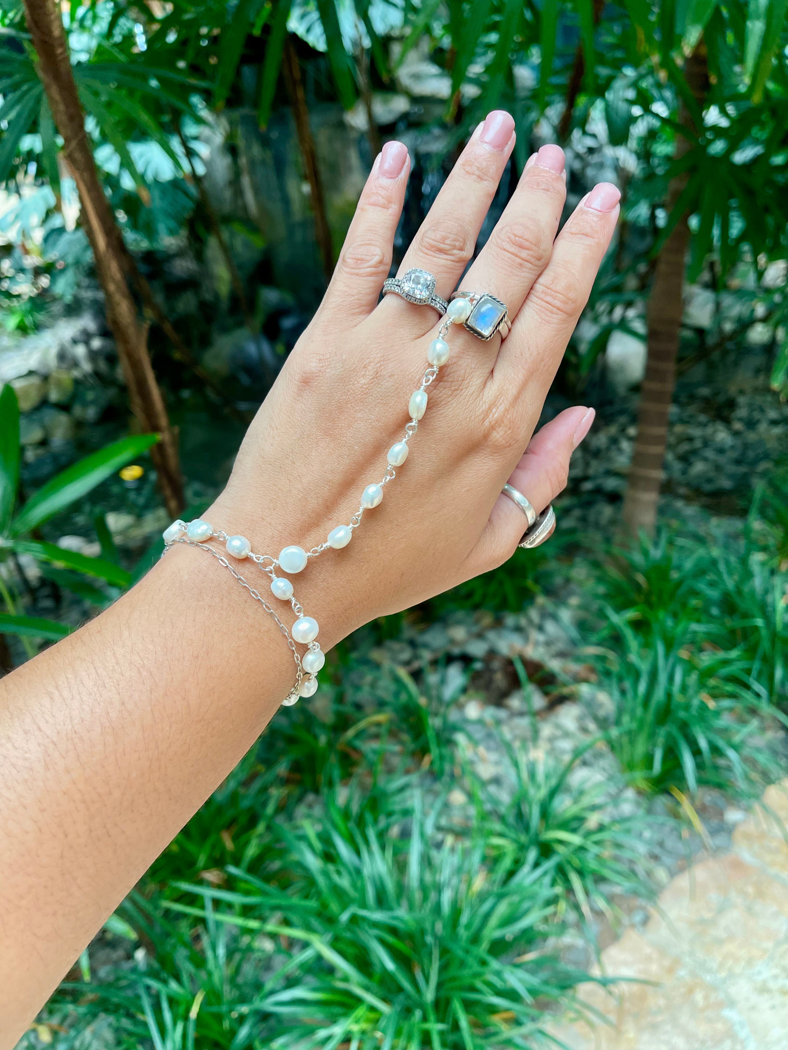 Pearl Hand Chain in Sterling Silver